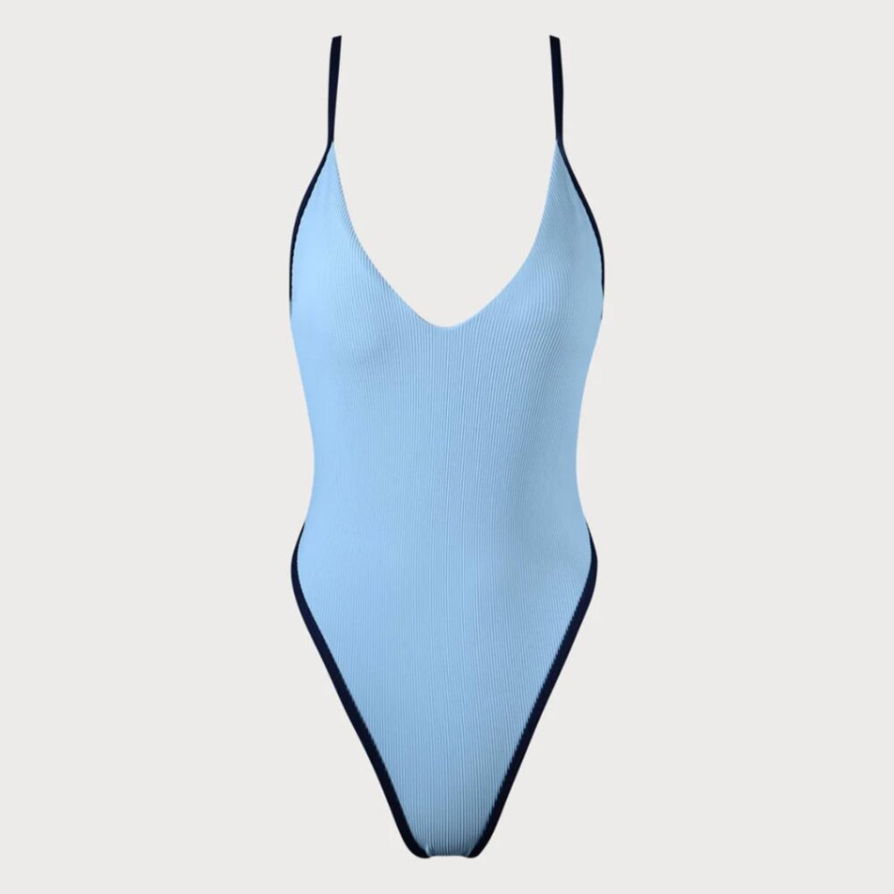Blue Contrast Trim One-Piece Swimsuit Size Small